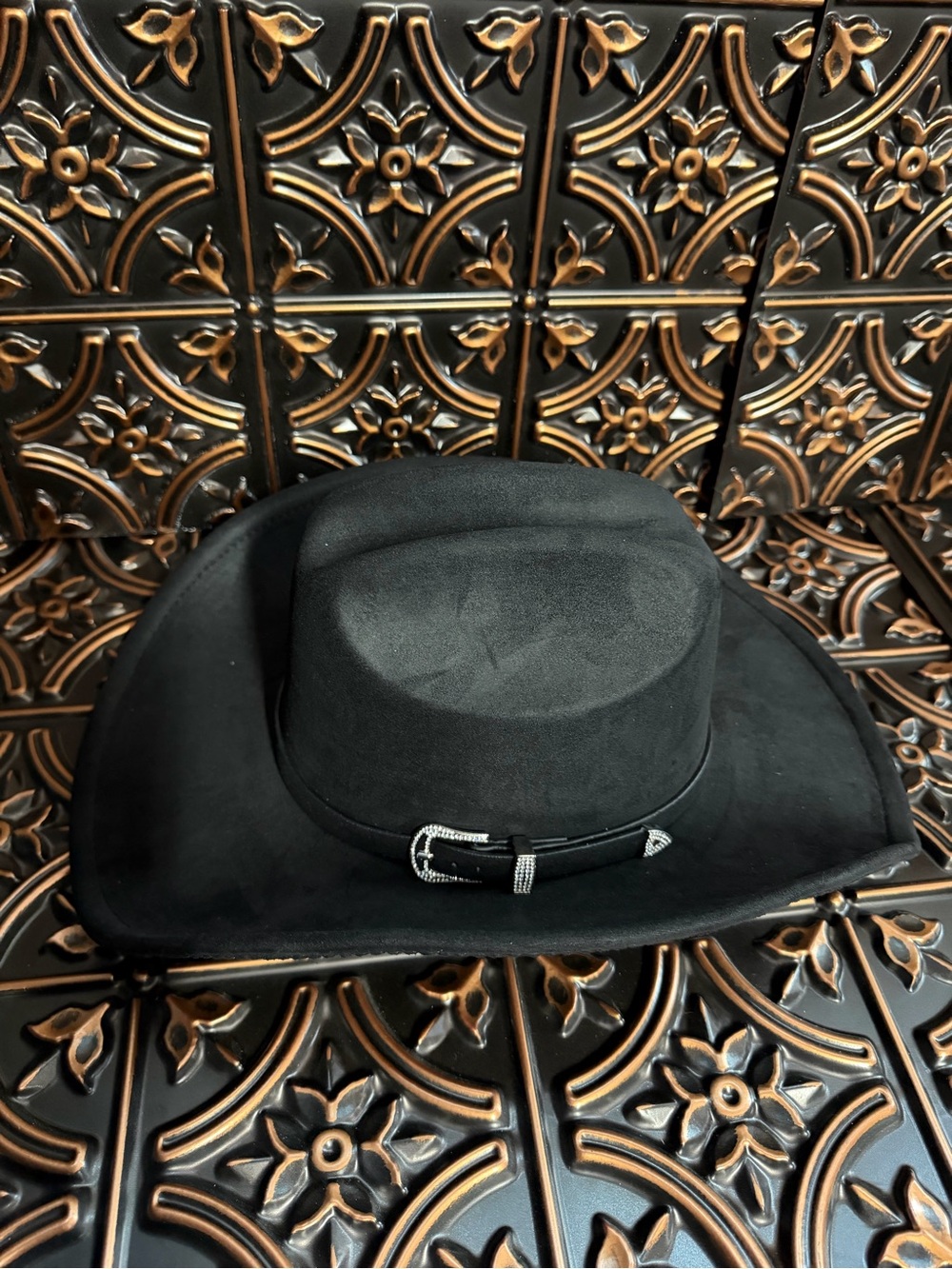 Black Western Cowboy Hat with Rhinestone Buckle